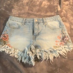 Floral Embroidered Jean Shorts